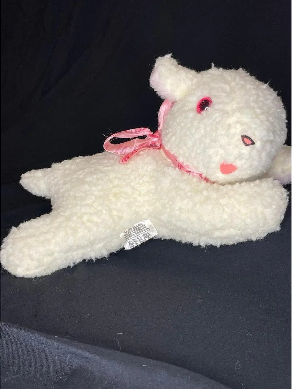 Vintage 1970s Doll Craft Musical Lamb Plush – Pink Jewel Eyes –Working Music Box